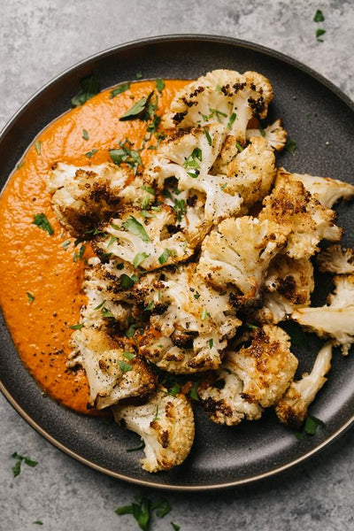 roasted red pepper sauce with roasted cauliflower
