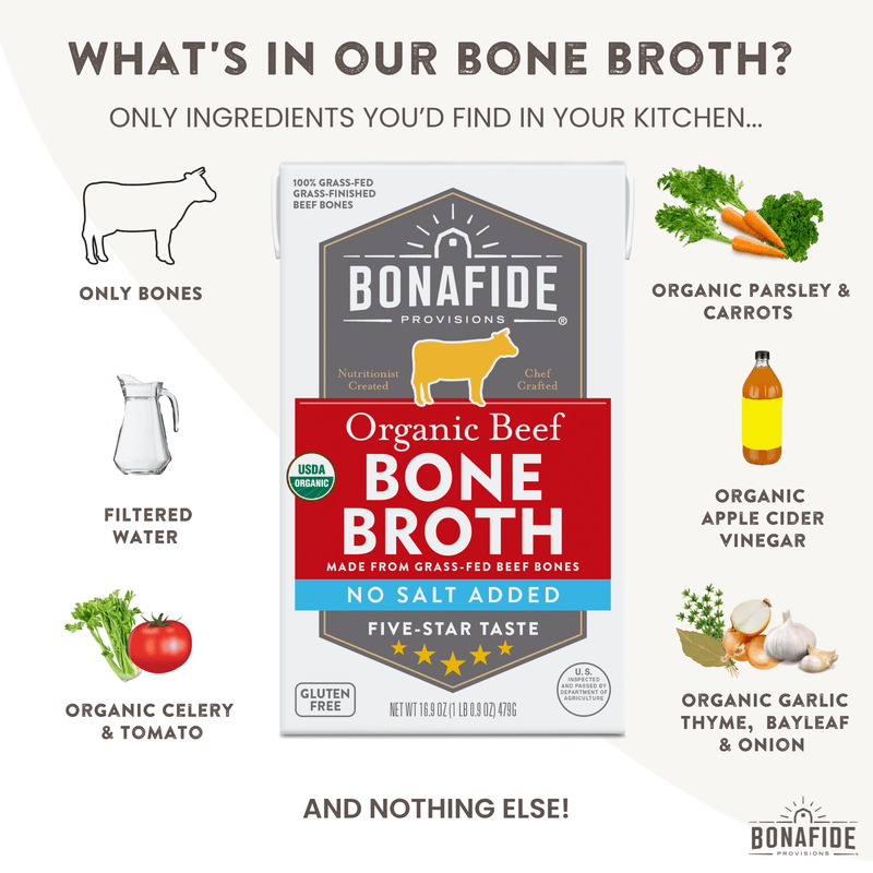 6 Pack Organic Beef Bone Broth - No Salt Added